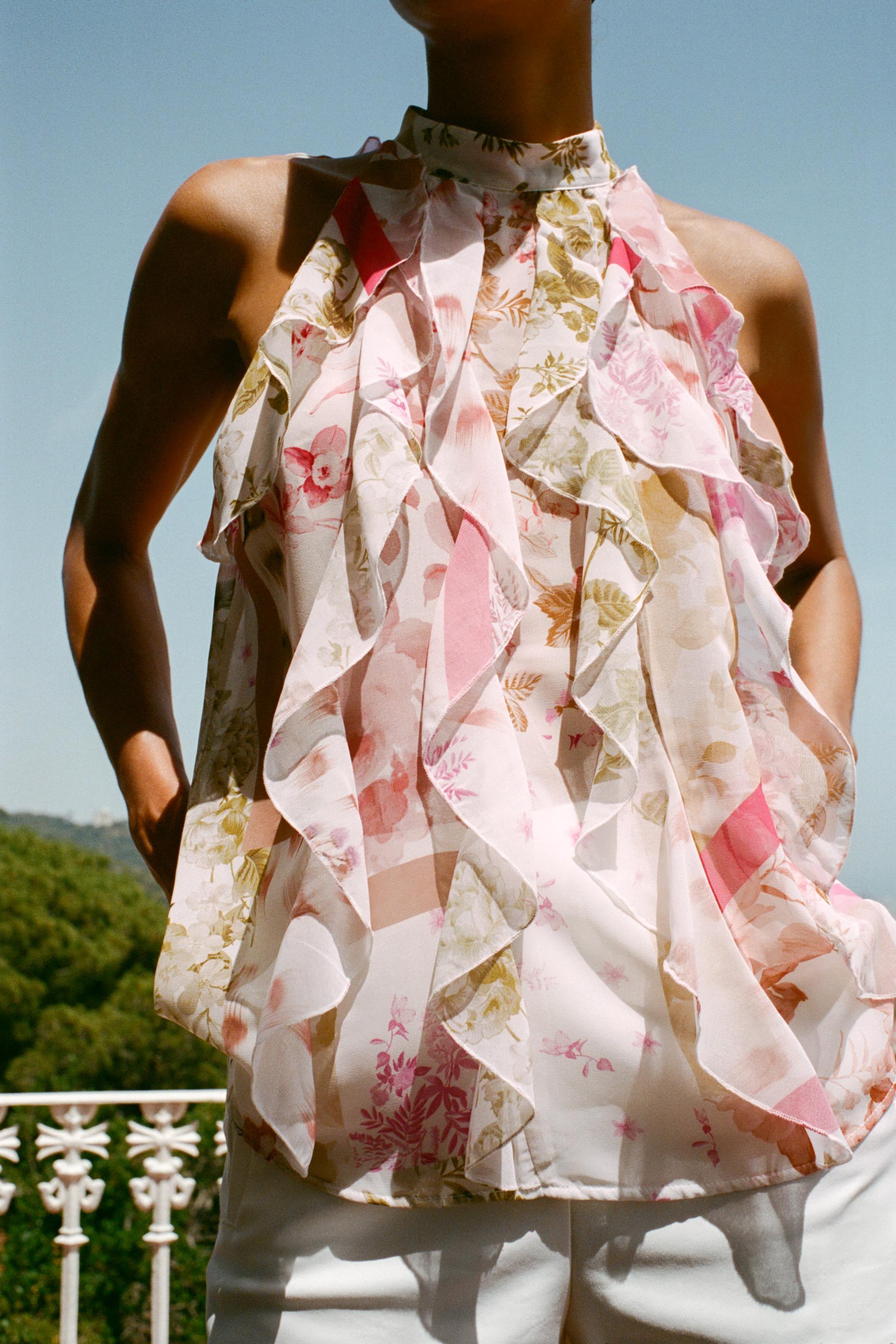 FLORAL PRINT RUFFLED TOP